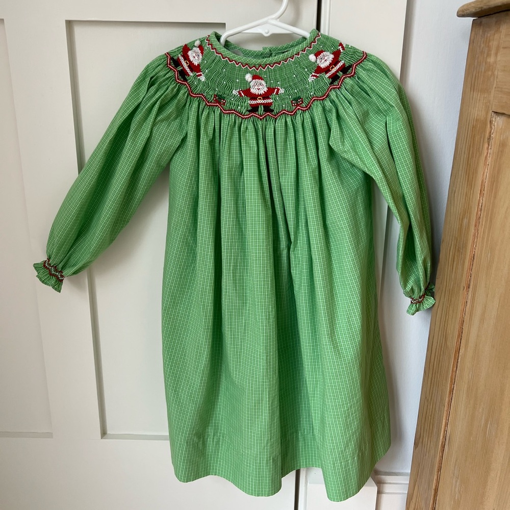 Little girls green smocked Christmas dress size 2